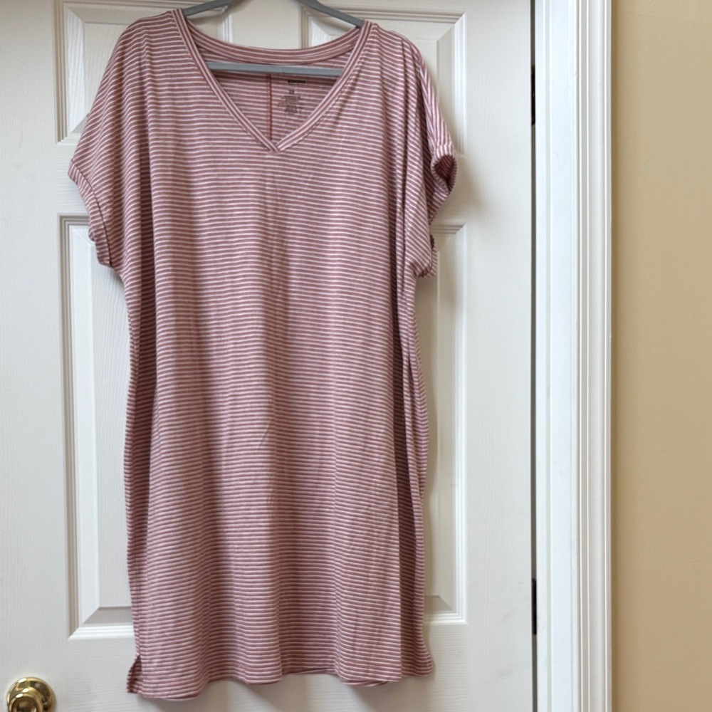 Sonoma Pinkish Salmon Striped V-Neck Tshirt dress